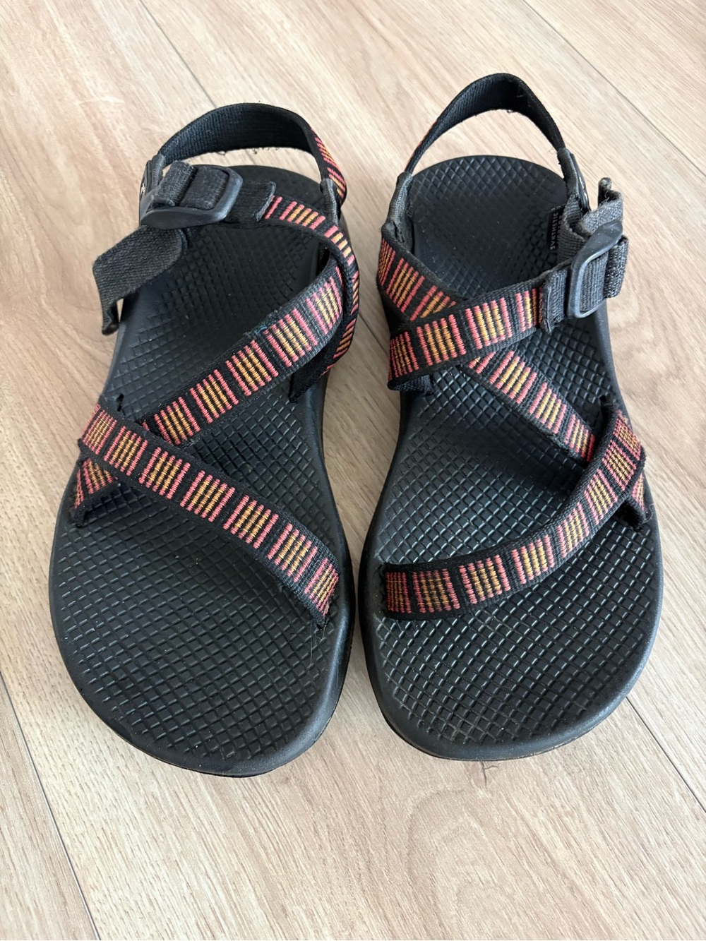 Chaco Black Sandals with Red and Orange Straps - Women’s Size 8
